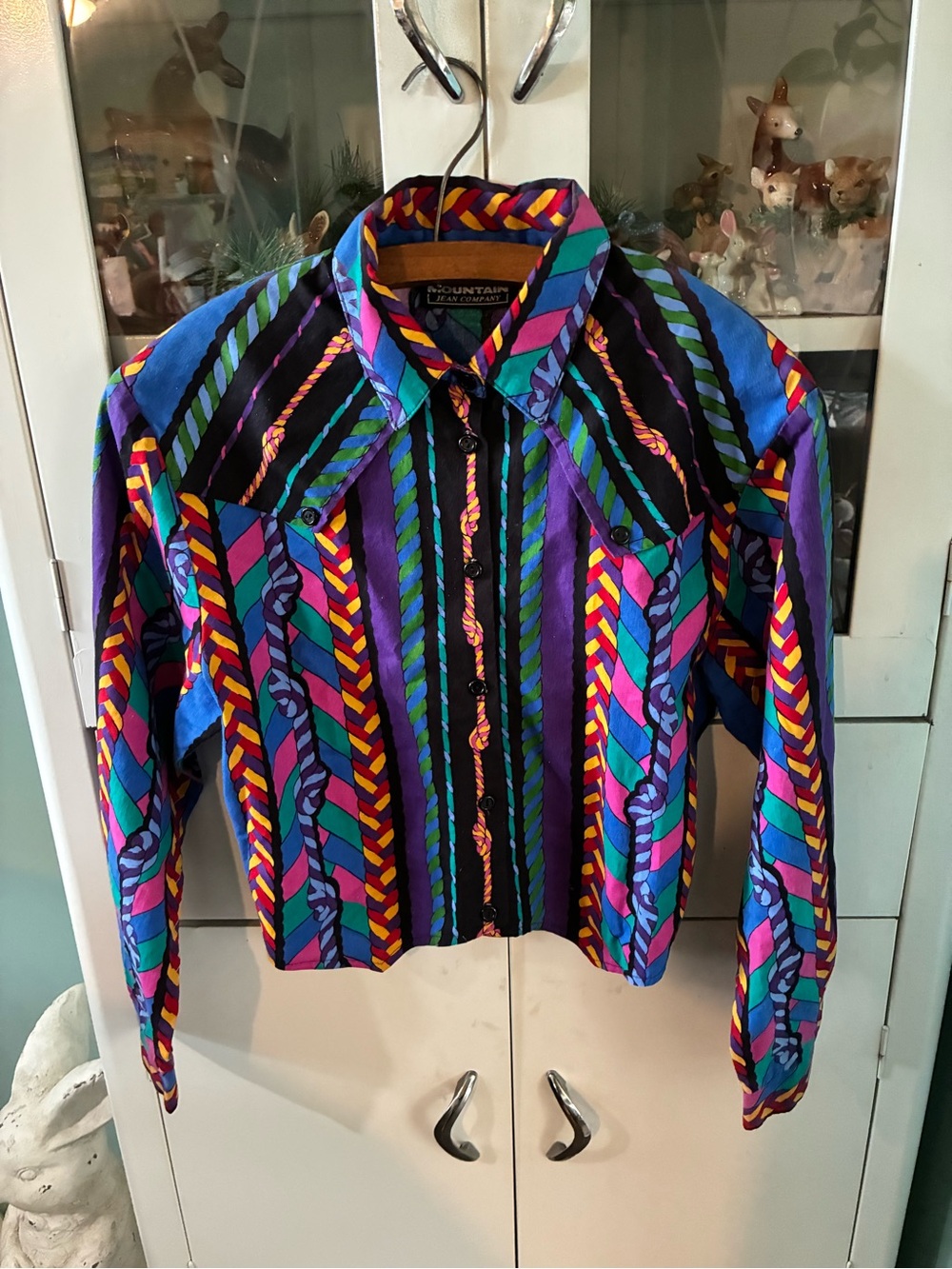 Ozark Mountain Jean Company Vintage sz S Multicolor Western Crop Shirt euc